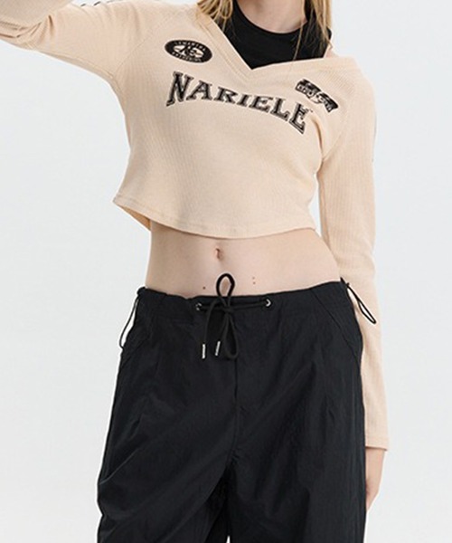 LYEON(リヨン)の「マルチコンビサイドラインショートトップス/ロンT(Tシャツ/カットソー・レディース・ベージュ/ネイビー・FREE)」の5枚目の写真