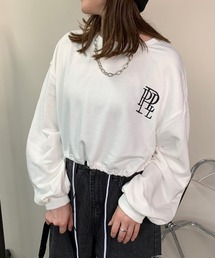 裾ドロストロゴショート丈トップス
