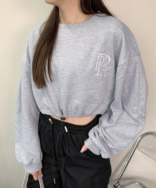 non-hedge(ノンヘッジ)の「裾ドロストロゴショート丈トップス(Tシャツ/カットソー・レディース・オフホワイト/ブラック/グレー・FREE)」の7枚目の写真