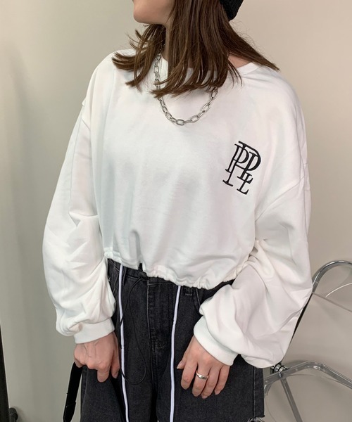 non-hedge(ノンヘッジ)の「裾ドロストロゴショート丈トップス(Tシャツ/カットソー・レディース・オフホワイト/ブラック/グレー・FREE)」の15枚目の写真