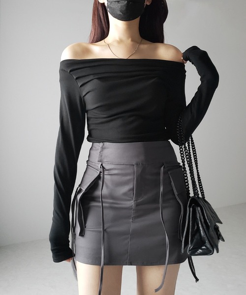 me+em select(ミームセレクト)の「※※【 2WAY 】3ストラップリボンカーゴミニスカート / three strap ribbon cargo mini skirt(スカート・レディース・ブラック/チャコール/ライトグレー・LARGE/MEDIUM/SMALL)」の12枚目の写真