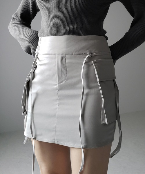 me+em select(ミームセレクト)の「※※【 2WAY 】3ストラップリボンカーゴミニスカート / three strap ribbon cargo mini skirt(スカート・レディース・ブラック/チャコール/ライトグレー・LARGE/MEDIUM/SMALL)」の19枚目の写真