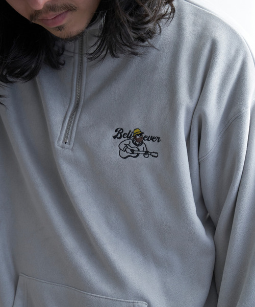 VENCEEXCHANGE（ヴァンスエクスチェンジ）の「フェイクスウェードヒゲ刺繍ハーフZIP（ポロシャツ・メンズ・グレー/チャコールグレー/オフホワイト/ブラウン・L/M）」の14枚目の写真