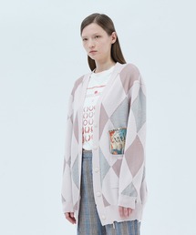 Oversized Argyle V-neck Cardigan / Vネックカーディガン
