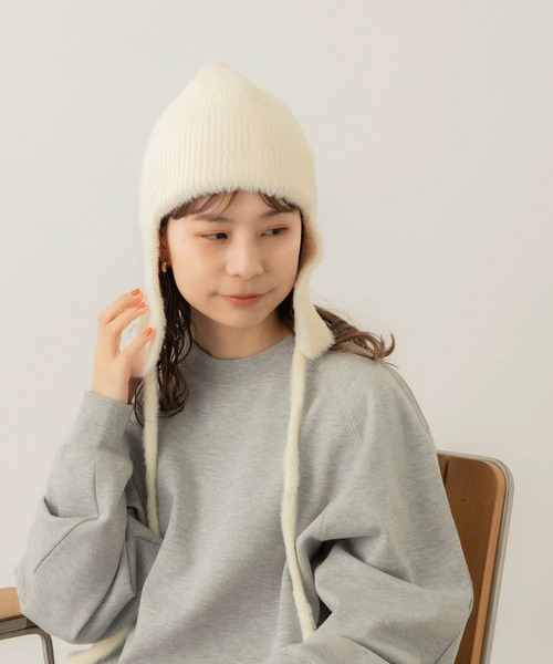 SMELLY（スメリー）の「シャギーニットフライトキャップ（ニットキャップ/ビーニー・レディース・アイボリー/ブラック・-）」の3枚目の写真