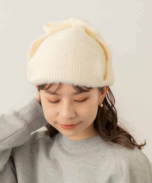 SMELLY（スメリー）の「シャギーニットフライトキャップ（ニットキャップ/ビーニー・レディース・アイボリー/ブラック・-）」の5枚目の写真