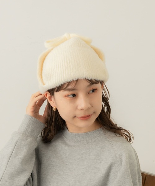 SMELLY（スメリー）の「シャギーニットフライトキャップ（ニットキャップ/ビーニー・レディース・アイボリー/ブラック・-）」の6枚目の写真