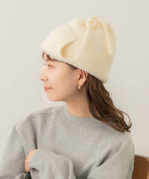 SMELLY（スメリー）の「シャギーニットフライトキャップ（ニットキャップ/ビーニー・レディース・アイボリー/ブラック・-）」の7枚目の写真