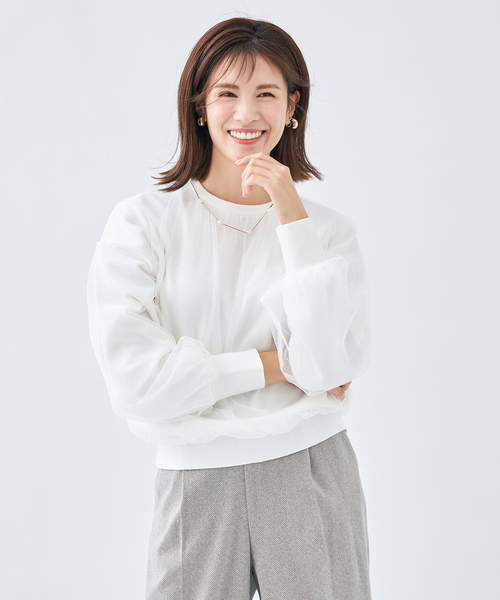 abahouse mavie（アバハウスマヴィ）の「チュールニットプルオーバー（ニット/セーター・レディース・ホワイト/レモンイエロー/ブラック・フリー）」の6枚目の写真