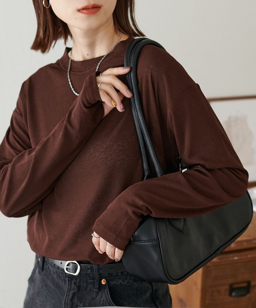 DISCOAT(ディスコート)の「《新色追加!》【WEB限定】梨地シアーシンプルT(Tシャツ/カットソー・レディース・アイボリー/オレンジ/グリーン/ブラック/ネイビー/ピンク/グレー/ブラウン/モカ/バーガンディー/サックスブルー/ダークグレー・MEDIUM)」の6枚目の写真