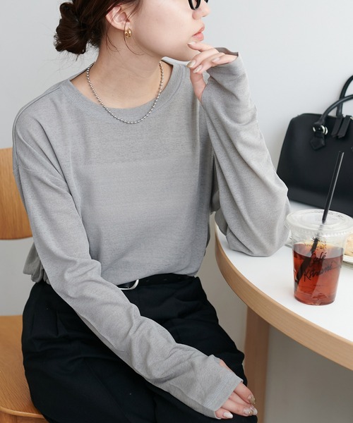 DISCOAT(ディスコート)の「《新色追加!》【WEB限定】梨地シアーシンプルT(Tシャツ/カットソー・レディース・アイボリー/オレンジ/グリーン/ブラック/ネイビー/ピンク/グレー/ブラウン/モカ/バーガンディー/サックスブルー/ダークグレー・MEDIUM)」の4枚目の写真