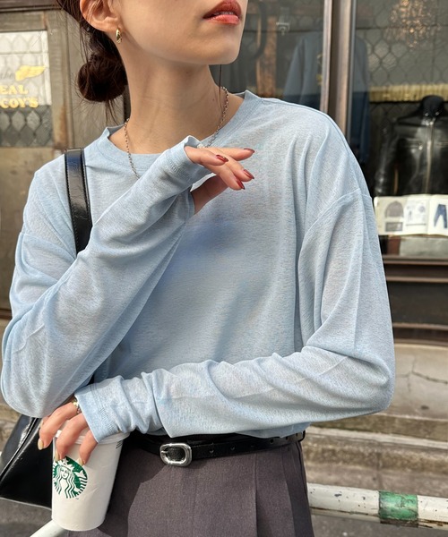 DISCOAT(ディスコート)の「《新色追加!》【WEB限定】梨地シアーシンプルT(Tシャツ/カットソー・レディース・アイボリー/オレンジ/グリーン/ブラック/ネイビー/ピンク/グレー/ブラウン/モカ/バーガンディー/サックスブルー/ダークグレー・MEDIUM)」の9枚目の写真
