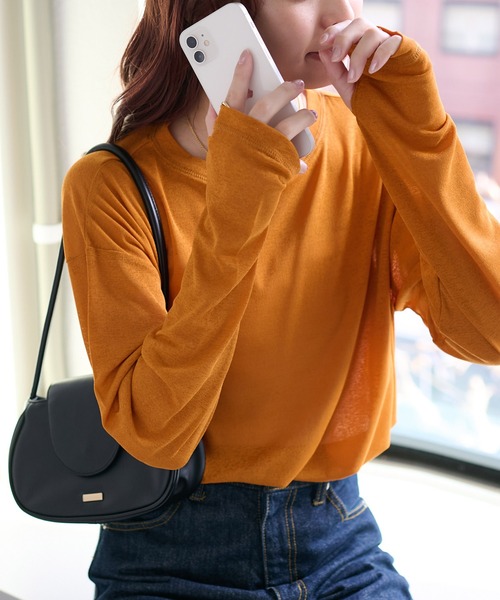 DISCOAT(ディスコート)の「《新色追加!》【WEB限定】梨地シアーシンプルT(Tシャツ/カットソー・レディース・アイボリー/オレンジ/グリーン/ブラック/ネイビー/ピンク/グレー/ブラウン/モカ/バーガンディー/サックスブルー/ダークグレー・MEDIUM)」の12枚目の写真