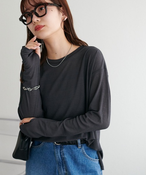 DISCOAT(ディスコート)の「《新色追加!》【WEB限定】梨地シアーシンプルT(Tシャツ/カットソー・レディース・アイボリー/オレンジ/グリーン/ブラック/ネイビー/ピンク/グレー/ブラウン/モカ/バーガンディー/サックスブルー/ダークグレー・MEDIUM)」の5枚目の写真