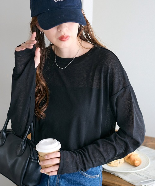 DISCOAT(ディスコート)の「《新色追加!》【WEB限定】梨地シアーシンプルT(Tシャツ/カットソー・レディース・アイボリー/オレンジ/グリーン/ブラック/ネイビー/ピンク/グレー/ブラウン/モカ/バーガンディー/サックスブルー/ダークグレー・MEDIUM)」の3枚目の写真