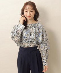 ◆《美人百花掲載》水彩フラワーフリルブラウス【イージーケア/洗濯機洗い可】