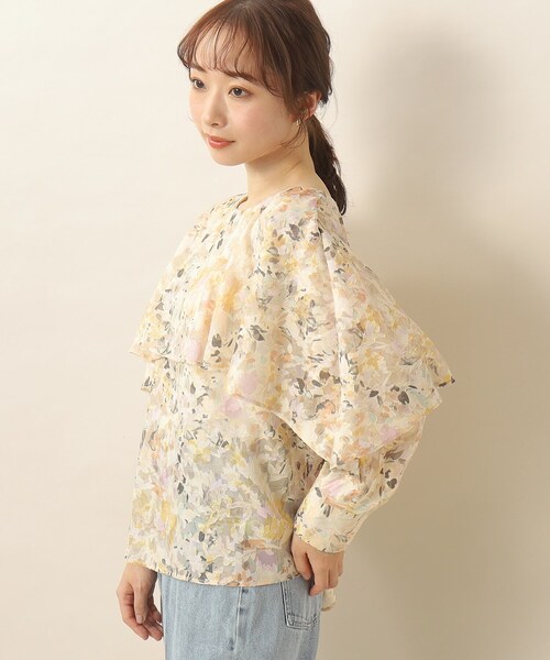 index(インデックス)の「◆《美人百花掲載》水彩フラワーフリルブラウス【イージーケア/洗濯機洗い可】(シャツ/ブラウス・レディース・オレンジ系1/ブルー系5・38/36/40)」の10枚目の写真