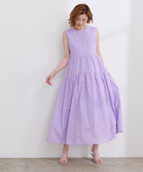 UR'S（ユアーズ）の「コットンクルーネックティアードワンピース（ワンピース・レディース・ネイビー/ライトパープル/ブラック/ライトイエロー/ブラウン・L/M/S）」の8枚目の写真