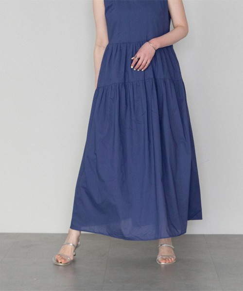 UR'S（ユアーズ）の「コットンクルーネックティアードワンピース（ワンピース・レディース・ネイビー/ライトパープル/ブラック/ライトイエロー/ブラウン・L/M/S）」の7枚目の写真