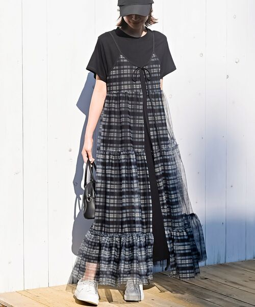 rps(アールピーエス)の「チュールキャミ前開きキャミカーディガン(ワンピース・レディース・ベージュ系その他/ブラック/グレー/チェック・フリー)」の4枚目の写真