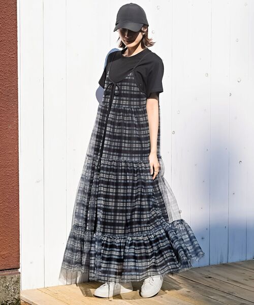 rps(アールピーエス)の「チュールキャミ前開きキャミカーディガン(ワンピース・レディース・ベージュ系その他/ブラック/グレー/チェック・フリー)」の5枚目の写真