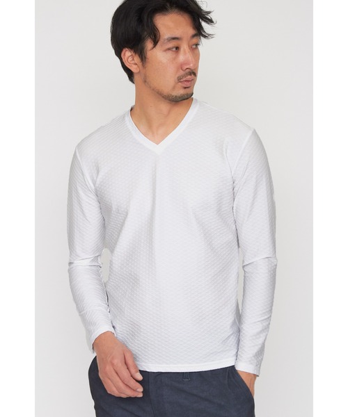 HIGH STREET(ハイストリート)の「HIGH STREET∴RIPAウェーブパターン長袖Vネックカットソー(Tシャツ/カットソー・メンズ・ホワイト/ブラック・L/M/LL)」の2枚目の写真