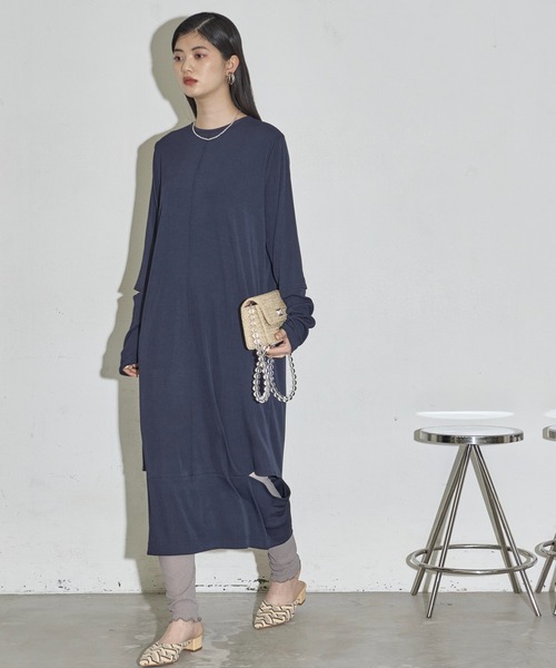 THE YOn（ザヨン）の「マルチWAYスリットカットリブワンピース（ワンピース・レディース・サックスブルー/ライトベージュ/ネイビー・FREE）」の3枚目の写真