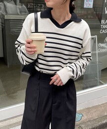 TRICOTS JEAN MARC（トリコットジーンマルク）の「【Tricots Jean Marc】衿付きボーダープルオーバー（ニット/セーター）」