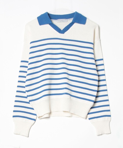 TRICOTS JEAN MARC（トリコットジーンマルク）の「【Tricots Jean Marc】衿付きボーダープルオーバー（ニット/セーター・レディース・ホワイト系その他4/ブルー系その他3・FREE）」の2枚目の写真