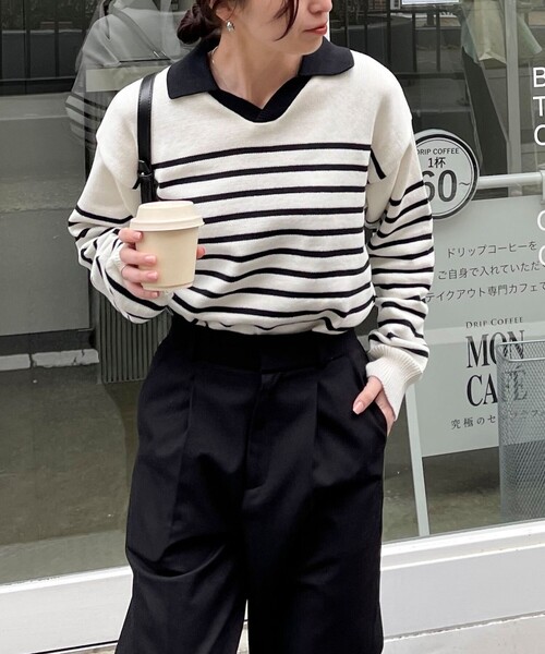 TRICOTS JEAN MARC（トリコットジーンマルク）の「【Tricots Jean Marc】衿付きボーダープルオーバー（ニット/セーター・レディース・ホワイト系その他4/ブルー系その他3・FREE）」の6枚目の写真