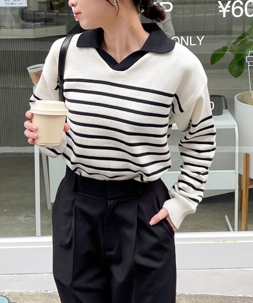 TRICOTS JEAN MARC（トリコットジーンマルク）の「【Tricots Jean Marc】衿付きボーダープルオーバー（ニット/セーター・レディース・ホワイト系その他4/ブルー系その他3・FREE）」の7枚目の写真