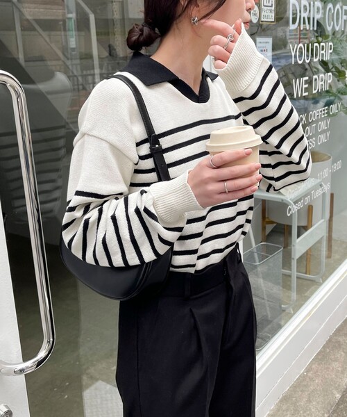 TRICOTS JEAN MARC（トリコットジーンマルク）の「【Tricots Jean Marc】衿付きボーダープルオーバー（ニット/セーター・レディース・ホワイト系その他4/ブルー系その他3・FREE）」の8枚目の写真