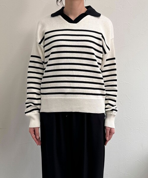 TRICOTS JEAN MARC（トリコットジーンマルク）の「【Tricots Jean Marc】衿付きボーダープルオーバー（ニット/セーター・レディース・ホワイト系その他4/ブルー系その他3・FREE）」の18枚目の写真