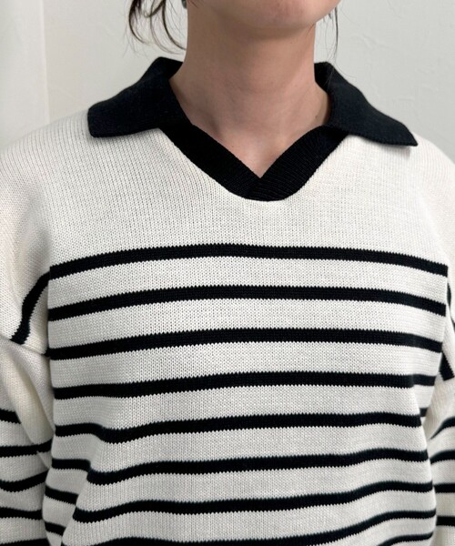 TRICOTS JEAN MARC（トリコットジーンマルク）の「【Tricots Jean Marc】衿付きボーダープルオーバー（ニット/セーター・レディース・ホワイト系その他4/ブルー系その他3・FREE）」の21枚目の写真