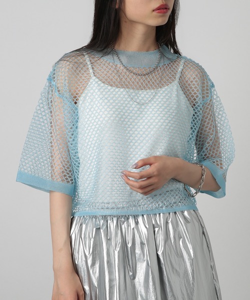 セール】【SETUP7】sheer mesh special tops メッシュラメハーフ