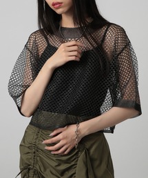 【SETUP7】sheer mesh special tops メッシュラメハーフスリーブ シアートップス