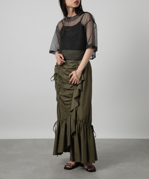 SETUP7（セットアップセブン）の「【SETUP7】sheer mesh special tops メッシュラメハーフスリーブ シアートップス（Tシャツ/カットソー・レディース・サックスブルー/ブラック/ホワイト・FREE）」の4枚目の写真