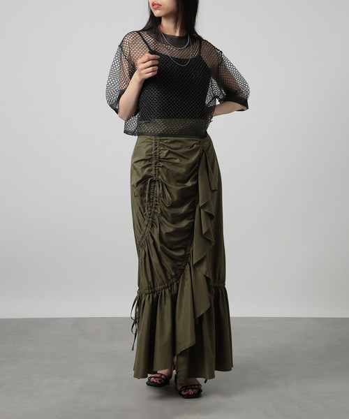 SETUP7（セットアップセブン）の「【SETUP7】sheer mesh special tops メッシュラメハーフスリーブ シアートップス（Tシャツ/カットソー・レディース・サックスブルー/ブラック/ホワイト・FREE）」の5枚目の写真
