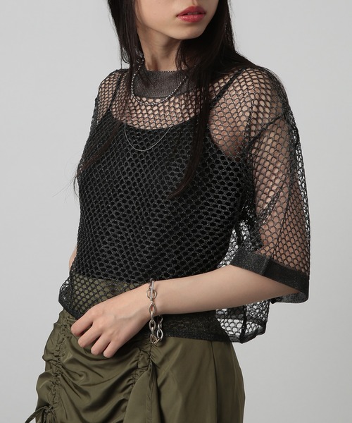 トップス MESH LAYERED TOP Layered Mesh Top Black | Garage