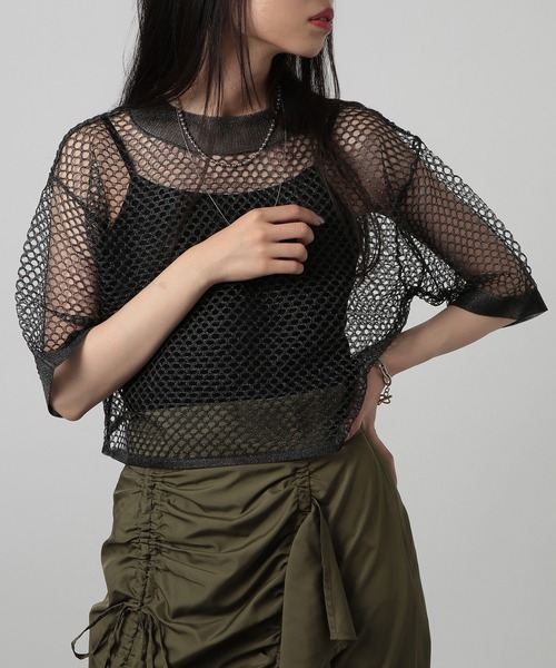 トップス MESH LAYERED TOP Mesh layered tank top / メッシュレイヤードタンクトップ