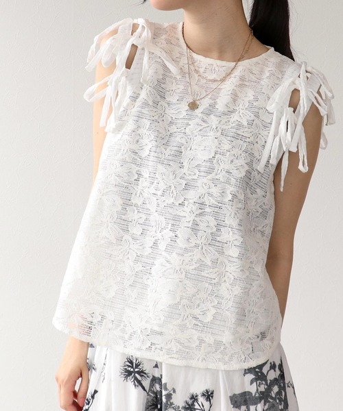 【セール】ショルダーリボンレースブラウス 別注（シャツ/ブラウス）｜Three Four Time（スリーフォータイム）