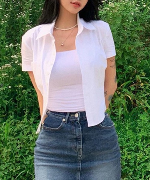 HALEY PESCA（ヘーリーペスカ）の「HALEY PESCA/クロップド半袖シャツ（シャツ/ブラウス・レディース・ブラック/ホワイト/ブルー・SMALL/MEDIUM/LARGE）」の5枚目の写真