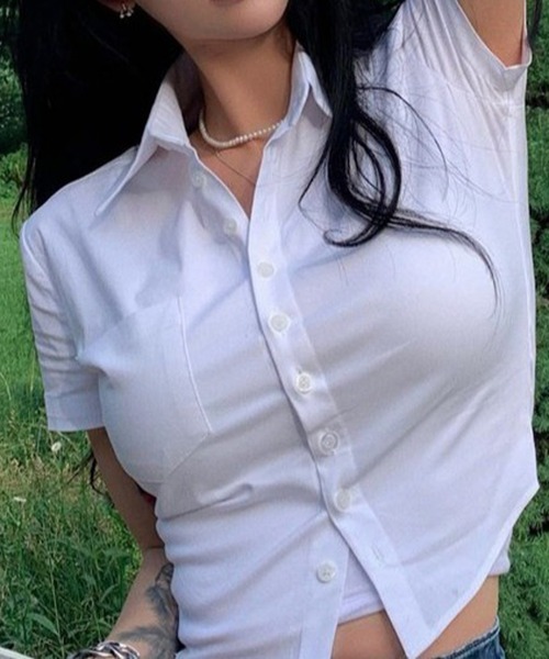 HALEY PESCA（ヘーリーペスカ）の「HALEY PESCA/クロップド半袖シャツ（シャツ/ブラウス・レディース・ブラック/ホワイト/ブルー・SMALL/MEDIUM/LARGE）」の6枚目の写真