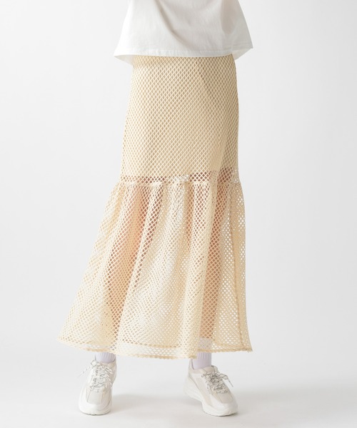 FOREVER 21(フォーエバー トゥエンティーワン)の「【2024SS】メッシュフレアロングスカート(スカート・レディース・アイボリー/ブラック/ブルー・FREE)」の2枚目の写真