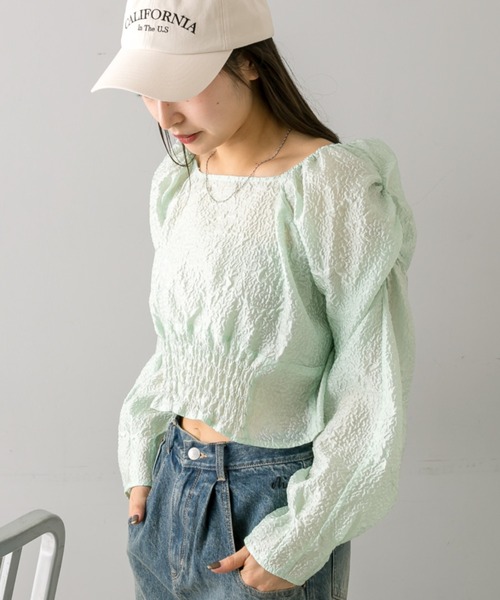 mline（エムライン）の「【3色展開】[mline]オーガンブラウス（Tシャツ/カットソー・レディース・グリーン/ピンク/オフホワイト・FREE）」の3枚目の写真