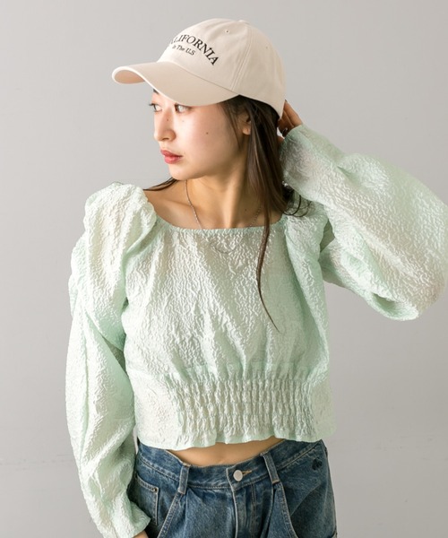 mline（エムライン）の「【3色展開】[mline]オーガンブラウス（Tシャツ/カットソー・レディース・グリーン/ピンク/オフホワイト・FREE）」の4枚目の写真