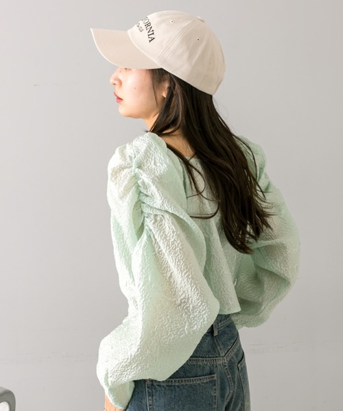 mline（エムライン）の「【3色展開】[mline]オーガンブラウス（Tシャツ/カットソー・レディース・グリーン/ピンク/オフホワイト・FREE）」の5枚目の写真