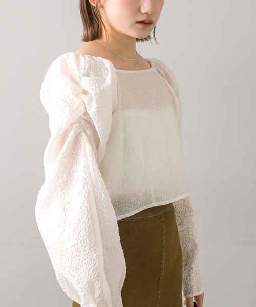 mline（エムライン）の「【3色展開】[mline]オーガンブラウス（Tシャツ/カットソー・レディース・グリーン/ピンク/オフホワイト・FREE）」の8枚目の写真
