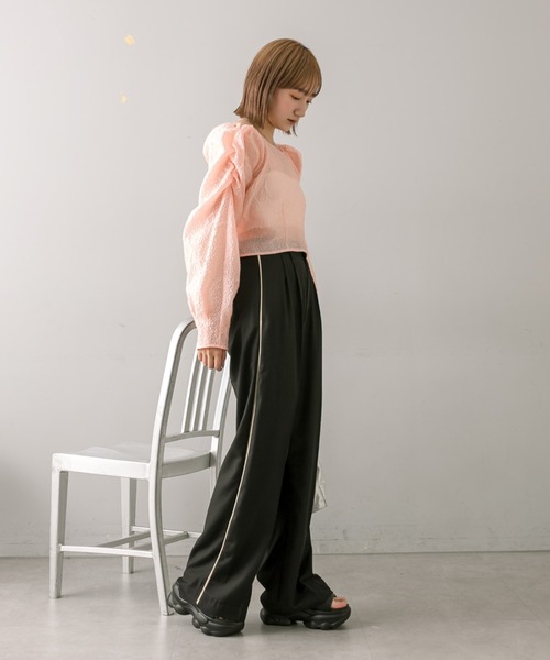 mline（エムライン）の「【3色展開】[mline]オーガンブラウス（Tシャツ/カットソー・レディース・グリーン/ピンク/オフホワイト・FREE）」の16枚目の写真