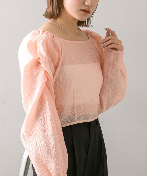 mline（エムライン）の「【3色展開】[mline]オーガンブラウス（Tシャツ/カットソー・レディース・グリーン/ピンク/オフホワイト・FREE）」の14枚目の写真